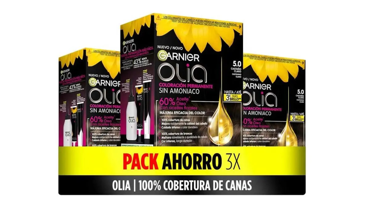 Pack x3 Coloración permanente Garnier Olia sin amoniaco en color castaño claro