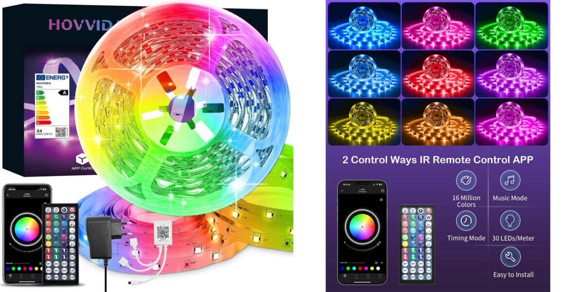 Chollo Tira LED RGB Hovvida de 15 m con modo música y control remoto por sólo 12,27€ (-35%)