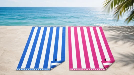 Toalla de playa XXL de microfibra, juego de 2 en azul oscuro y rojo rosa