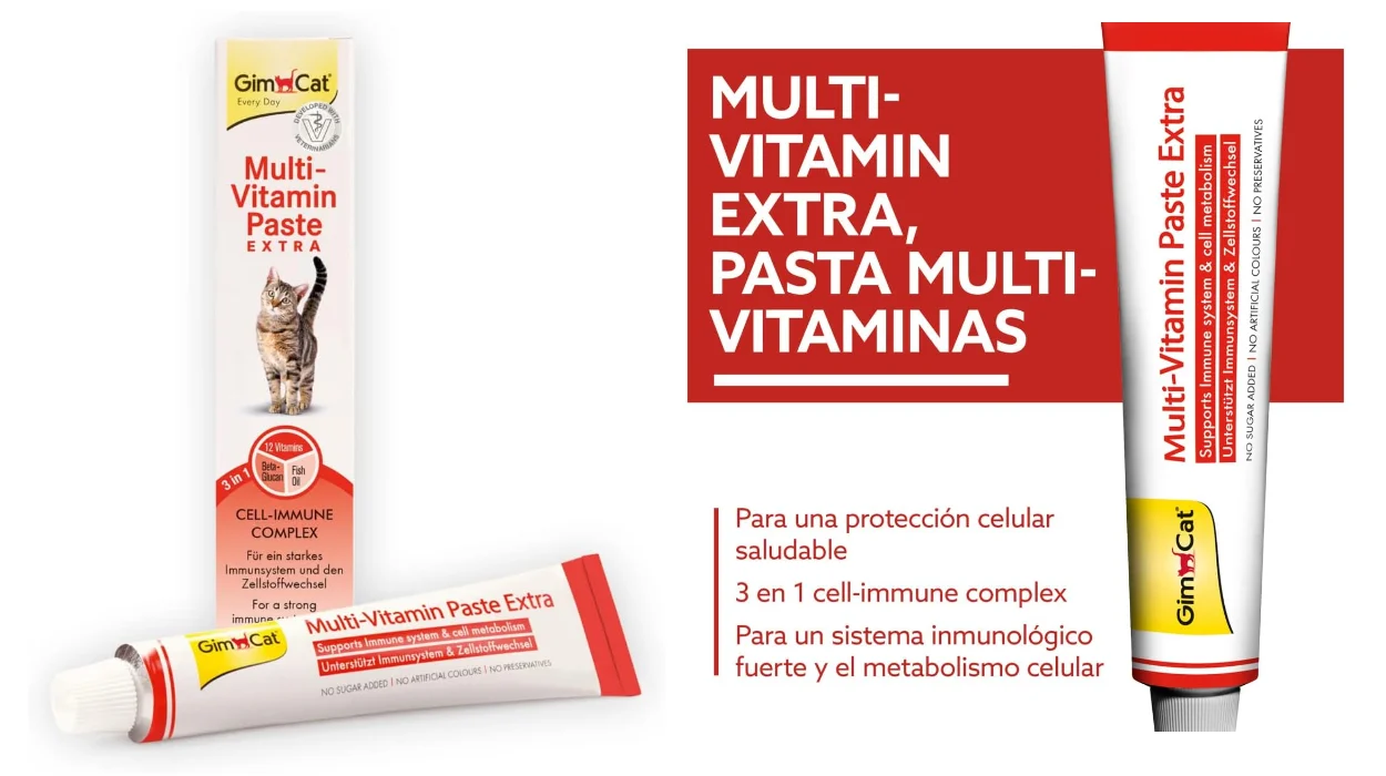 tubo de pasta multivitaminas para gatos Gimcat Multi-Vitamin Extra de 200 g