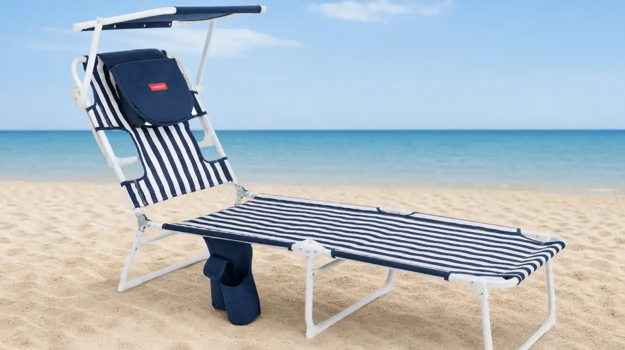 Tumbona plegable Flamingueo con 5 posiciones, parasol ajustable UPF 50+ y almohada