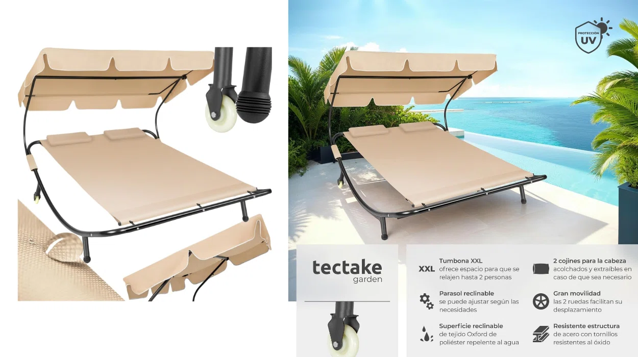 tumbona doble Tectake para jardín o piscina