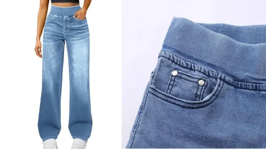 vaqueros Baggy con cintura alta elástica para mujer