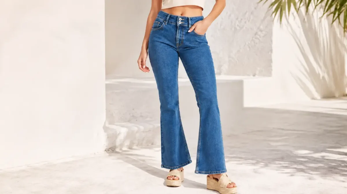 Vaqueros Pepe Jeans Flare MW Venus para mujer, diseño acampanado en azul