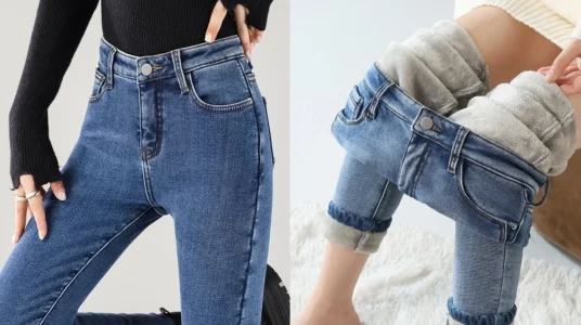 vaqueros térmicos con forro de felpa para mujer