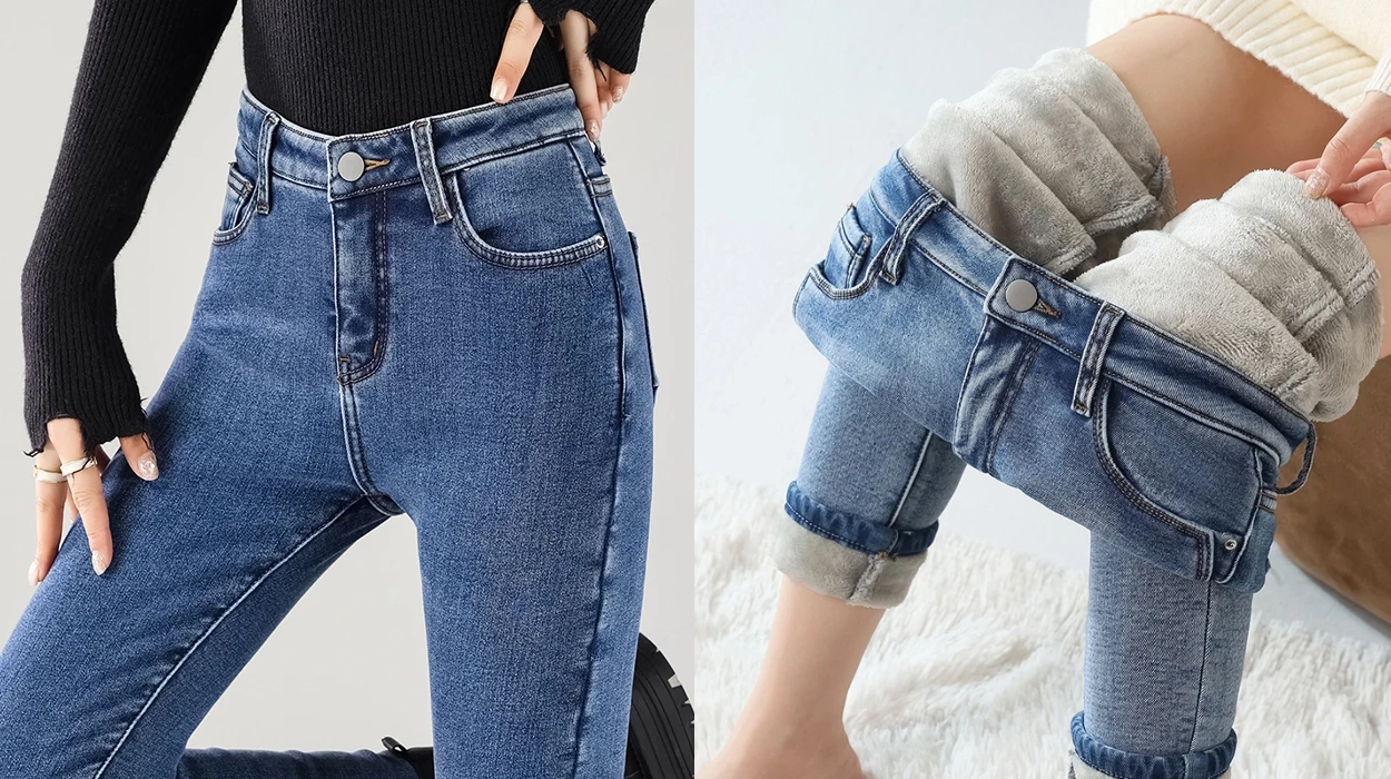 vaqueros térmicos con forro de felpa para mujer