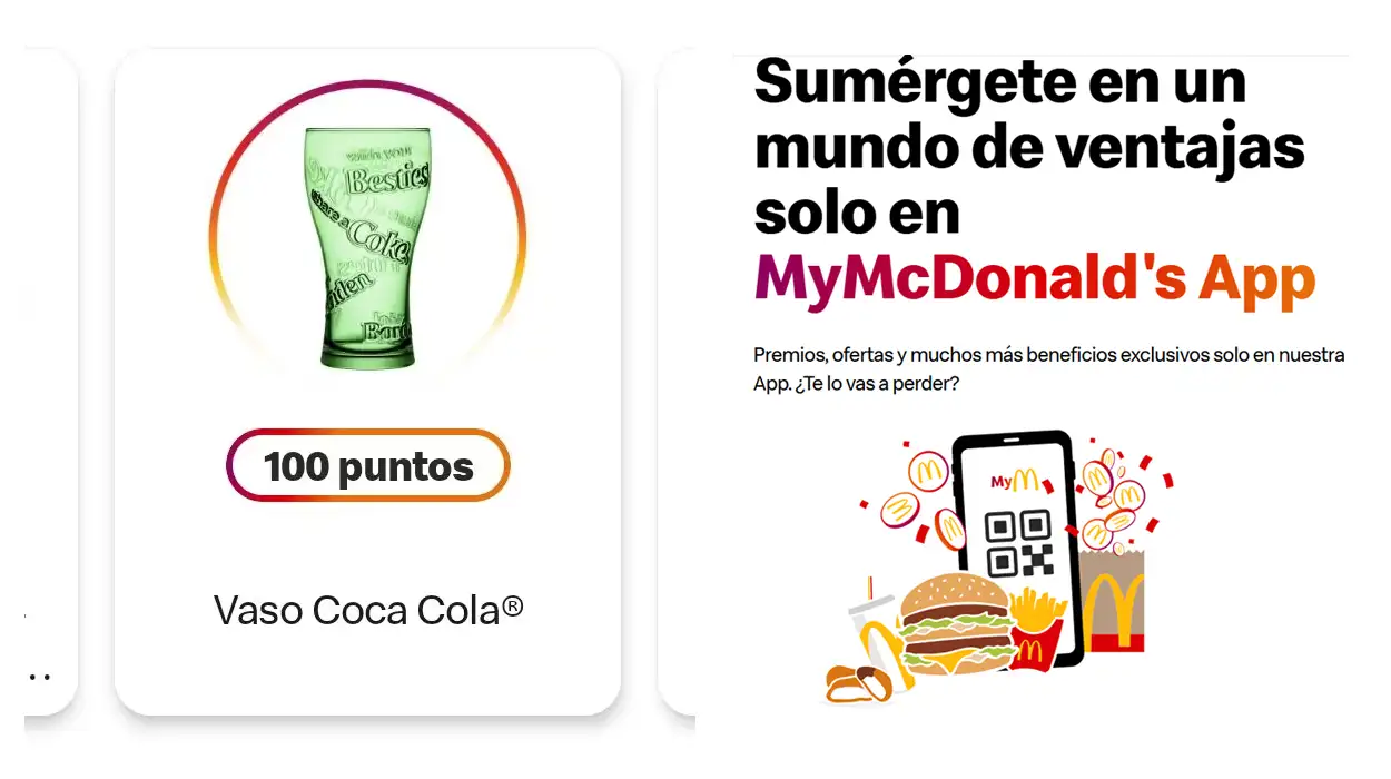 vaso Coca-Cola por 100 puntos en la app de McDonald's