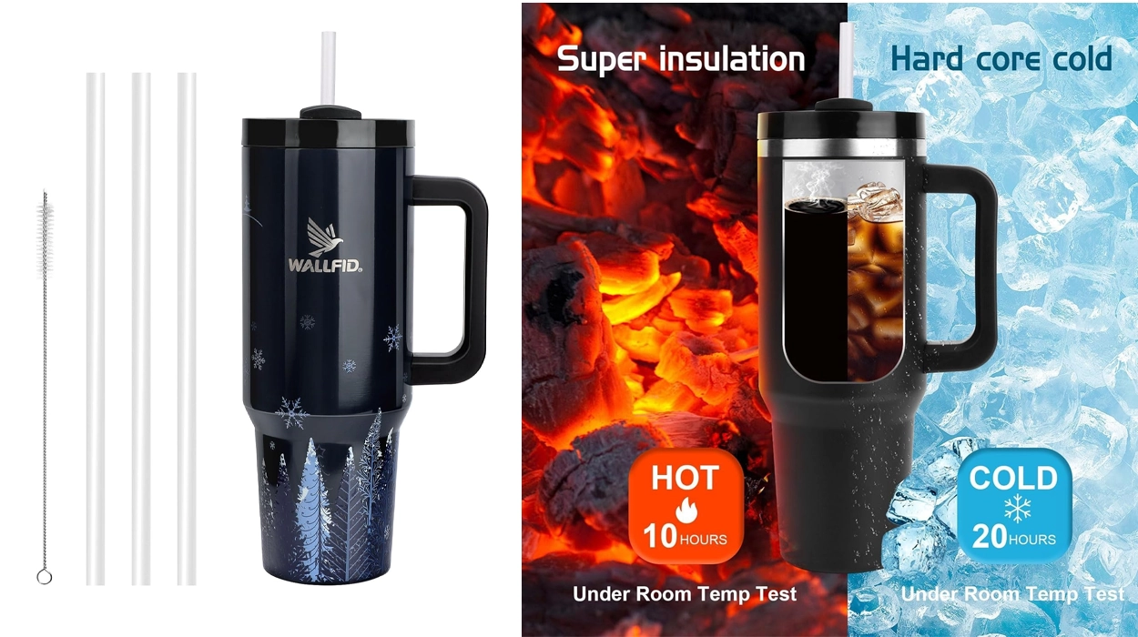 vaso térmico Wallfid de 1.200 ml con pajitas y cepillo