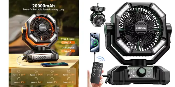 Ventilador de camping ColdSky HY-8136S con batería