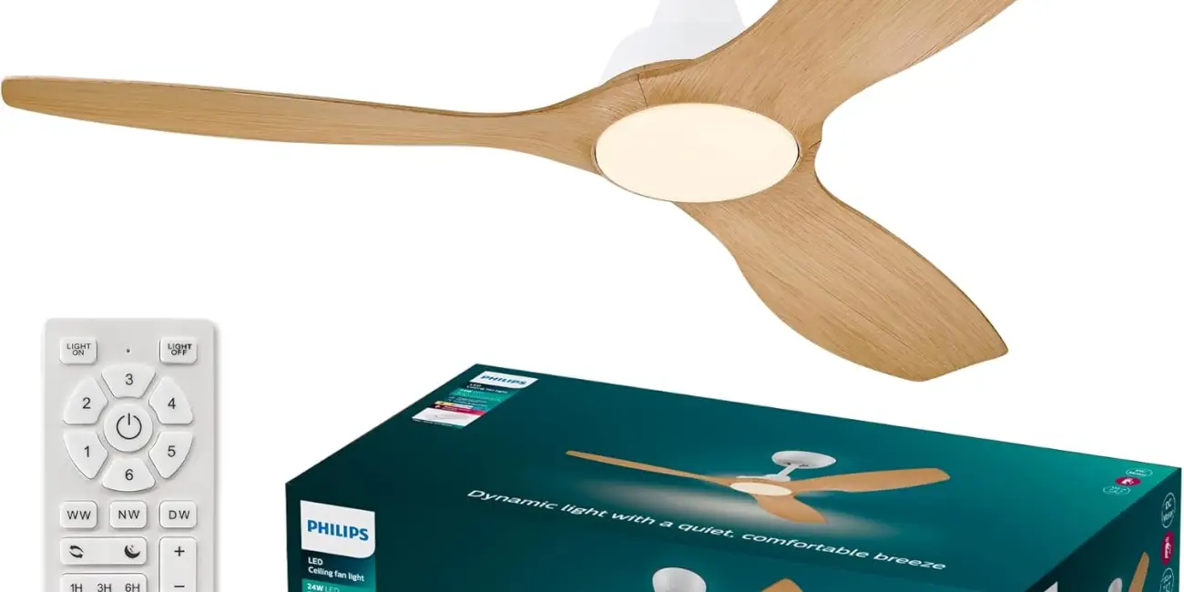 Ventilador de techo Philips Olas con luz LED de 24 W, motor DC silencioso y mando a distancia