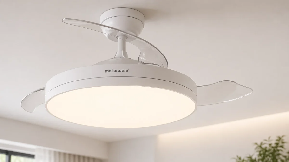 Ventilador de techo retráctil Mellerware Brizy Bright Foldable con luz LED, motor DC y 6 velocidades