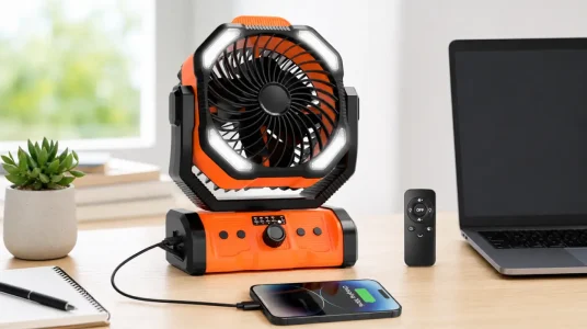 Ventilador de camping ELZO recargable de 20000mAh con luz LED y control remoto