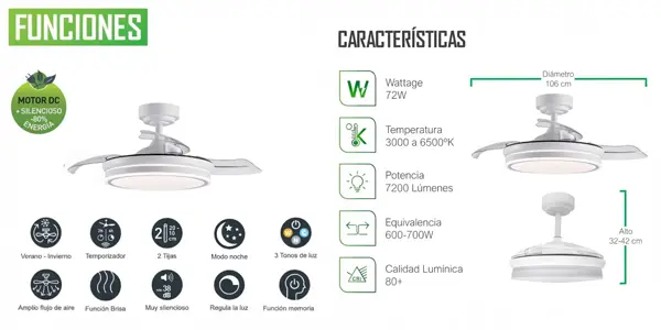 Ventilador LED de techo de 36W