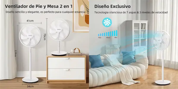 Ventilador de pie y sobremesa Aigostar 2 en 1 de 45W