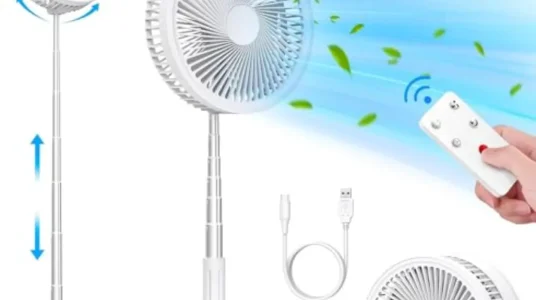 Ventilador de pie portátil plegable de 8.6" con batería recargable USB C y control remoto