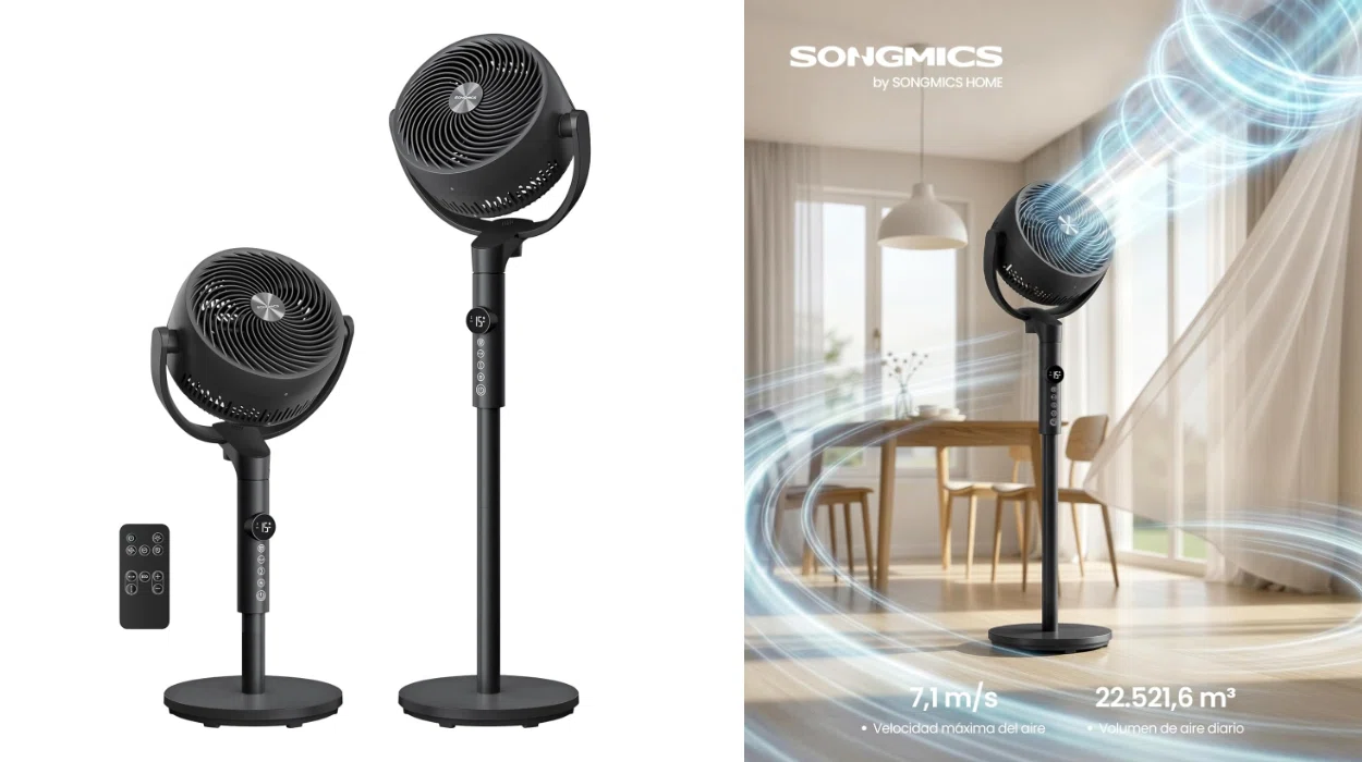 Ventilador de pie Songmics silencioso con mando y 15 velocidades