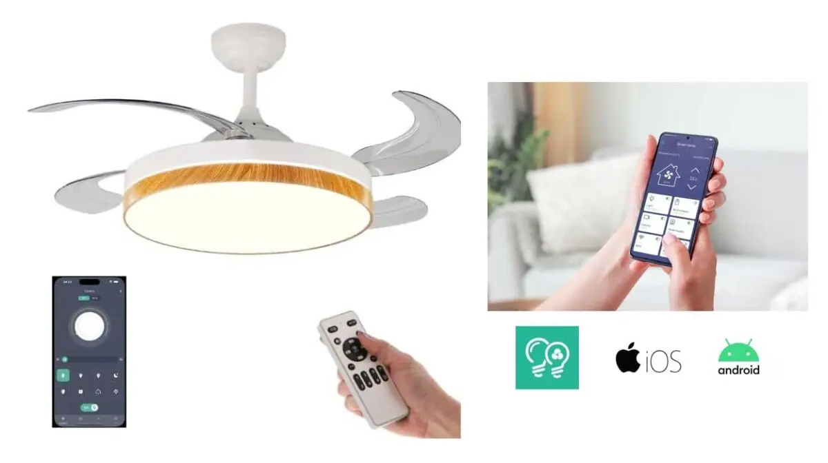 Ventilador de techo con aspas retráctiles y control mediante app