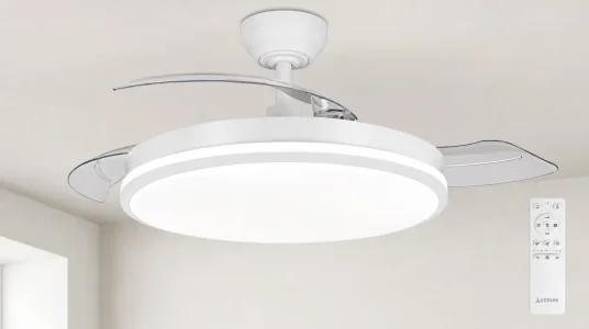 Ventilador de techo LEDUNI con luz LED regulable y aspas retráctiles