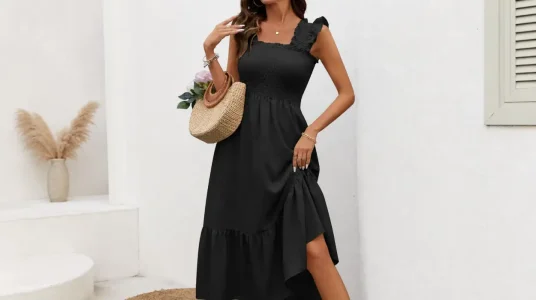 Vestido largo Fashora para mujer con escote cuadrado y volantes