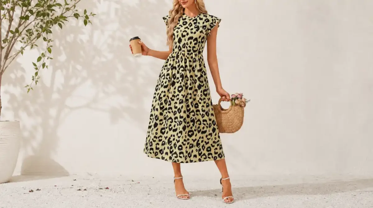 Vestido largo Fashora de verano, fluido y con manga de volantes para mujer