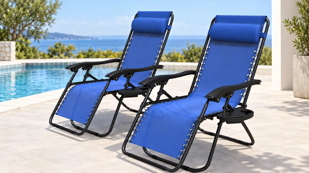 Set de 2 tumbonas plegables Vounot multiposición con reposacabezas y soporte para bebidas
