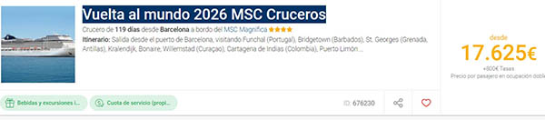 Vuelta al mundo MSC Cruceros viaje detalles