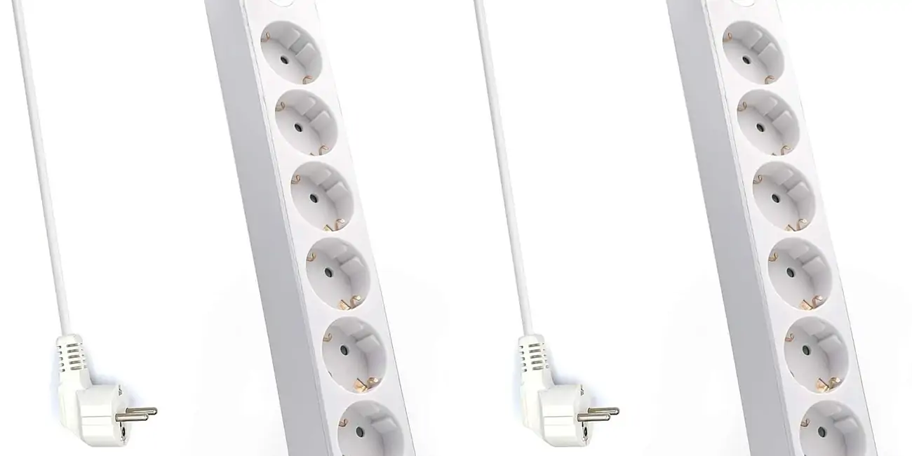 Welly EnjoyIT WY13166 - Regleta de alimentación 6 Posiciones Schuko 16A con Interruptor de Encendido/Apagado, Color Blanco, 6 Enchufes (Paquete de 2)