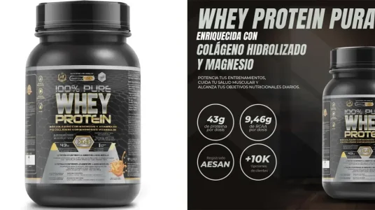 Proteína Whey 100% pura con colágeno + magnesio sabor caramelo