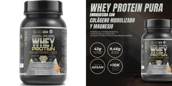 Proteína Whey 100% pura con colágeno + magnesio sabor caramelo
