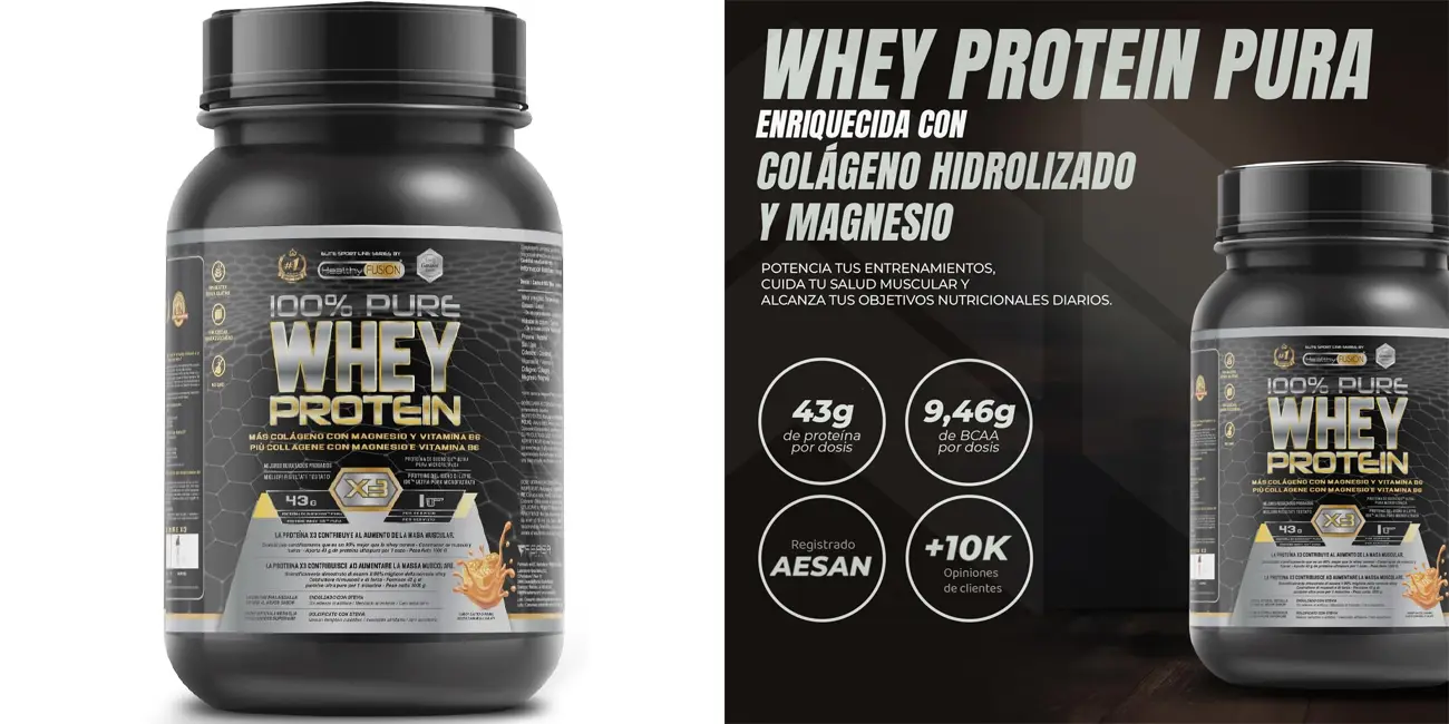 Proteína Whey 100% pura con colágeno + magnesio sabor caramelo