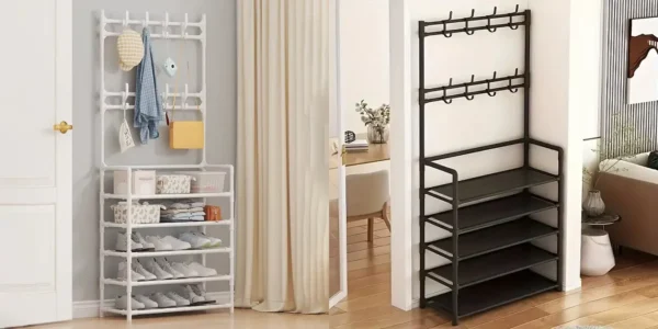 Perchero zapatero metálico con 4 baldas y colgadores