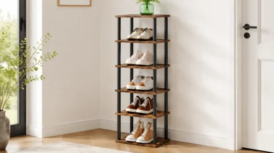 Estantería para zapatos HOOBRO de 6 niveles en marrón rústico y negro