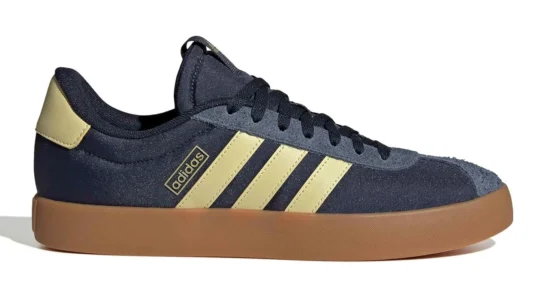 zapatillas Adidas VL Court 3.0 de lona con inserciones de piel en color azul y amarillo