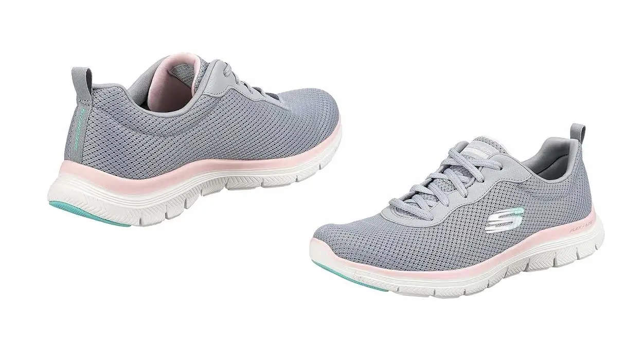 zapatillas Skechers Flex Appeal 4.0 Brilliant View grises con rosa baratas