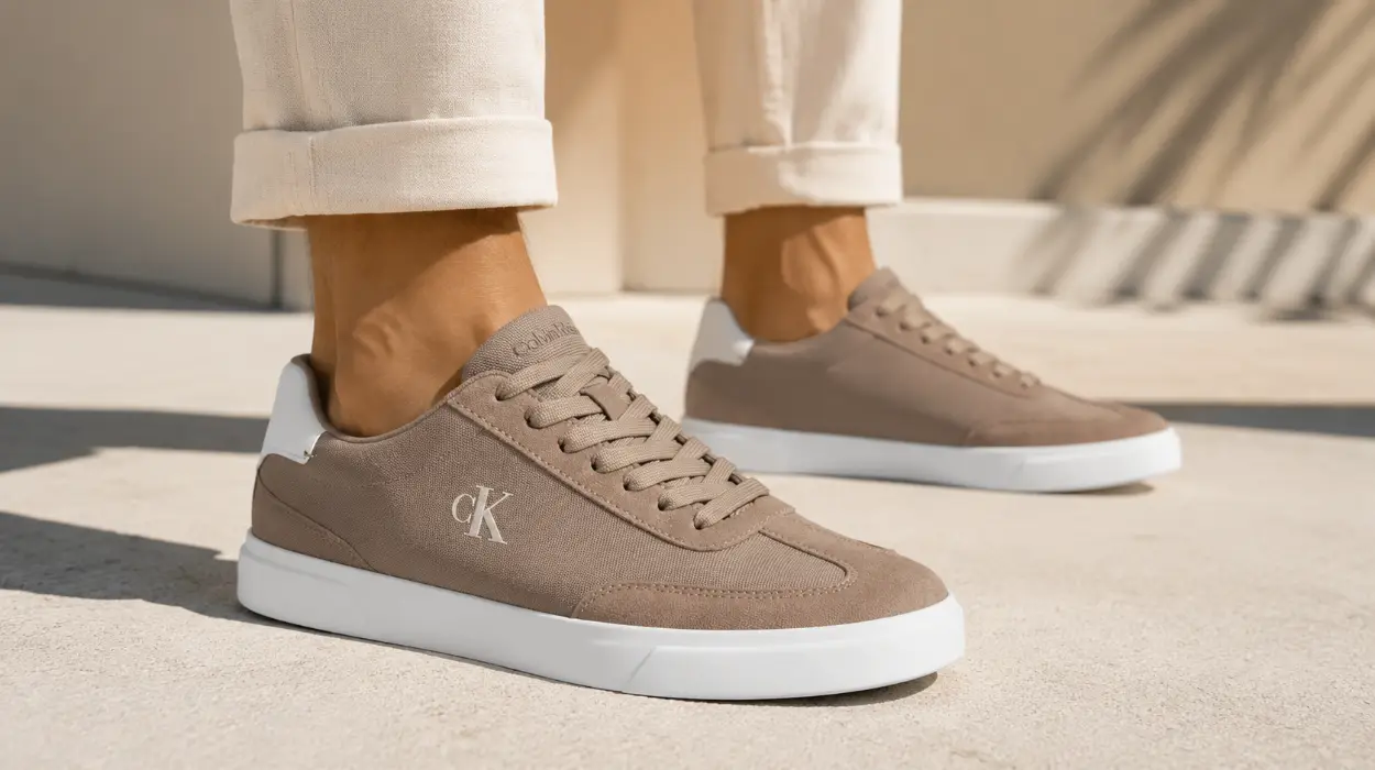 Zapatillas Calvin Klein para hombre con suela cupsole en color beige y blanco