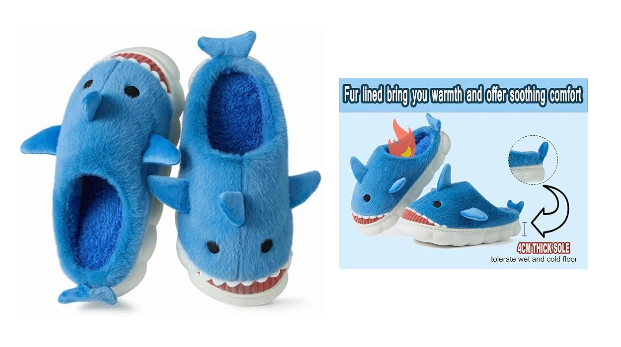 zapatillas de casa super calentitas y divertidas con diseño de tiburón