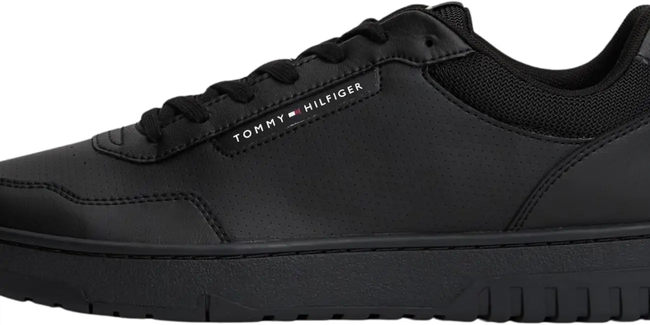 Zapatillas de piel Tommy Hilfiger Basket Core negras para hombre