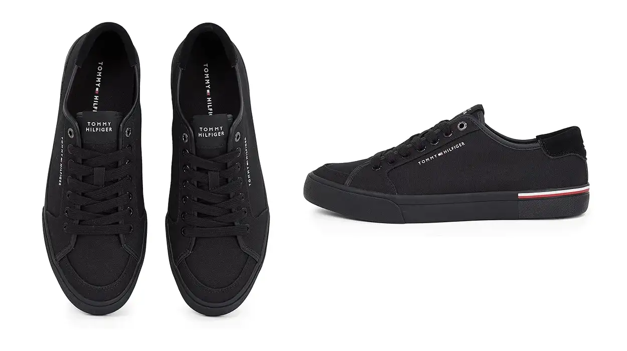zapatillas negras Tommy Hilfiger Core Corporate Vulc para hombre baratas