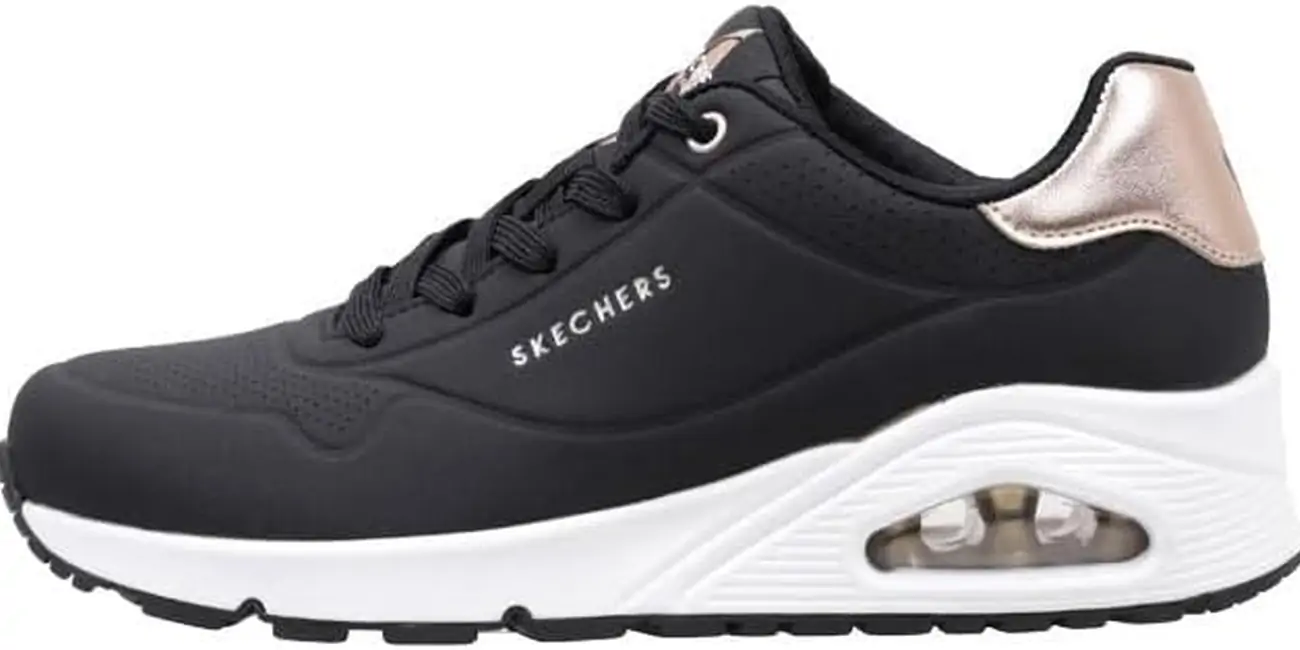 Zapatillas Skechers Uno Golden Air para mujer en color negro suave y dorado