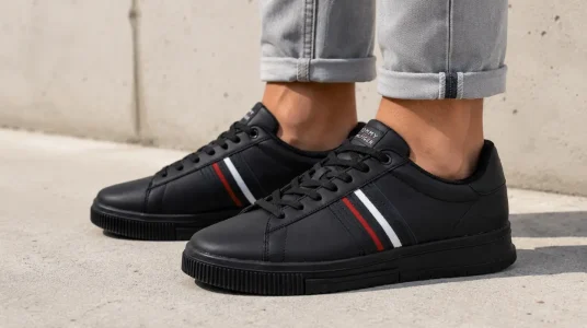 Zapatillas de hombre Tommy Hilfiger negras con logotipo y suela cupsole