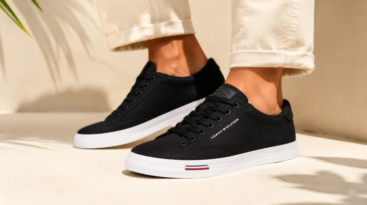 Zapatillas Tommy Hilfiger Vulc Core RWB para hombre en color negro