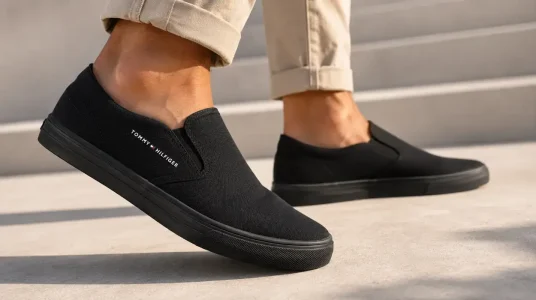 Zapatillas slip-on Tommy Hilfiger Vulc Core negras para hombre, talla 42